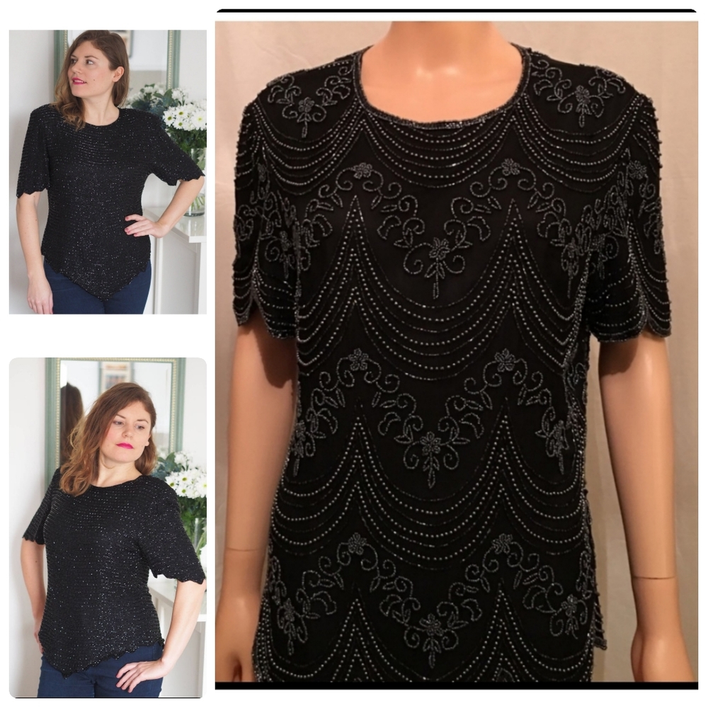 Papell Boutique Evening Silk Beaded Blouse Size 3X▪●